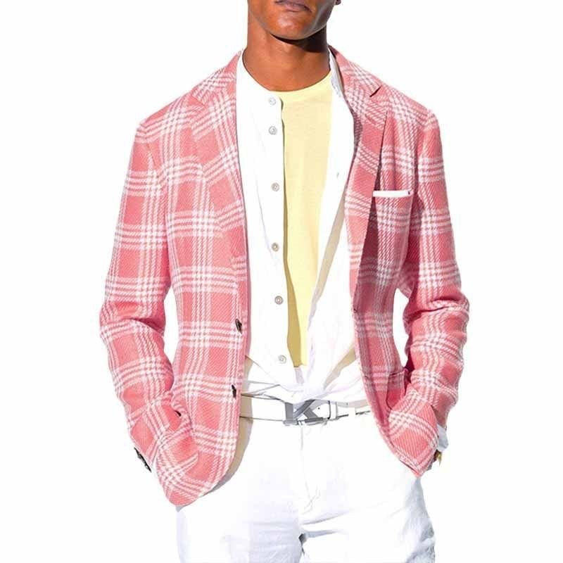 Men Fashion Casual Party Stripe Plaid Long Sleeve Lapel Suit