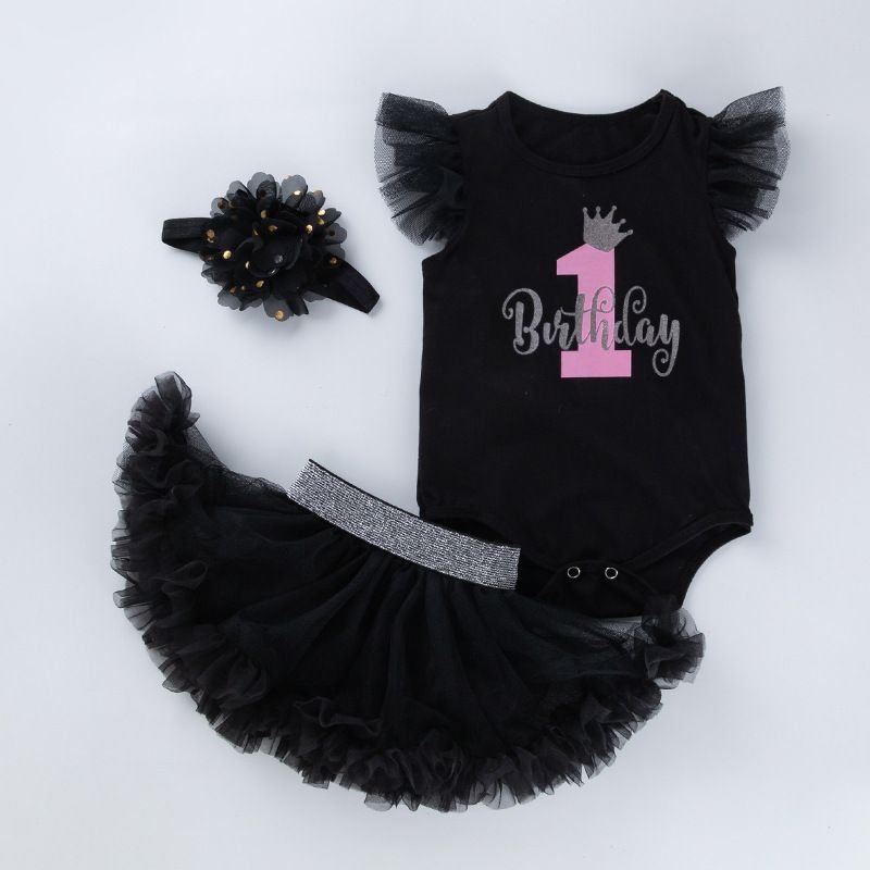 Kids Baby Girls Party Cute Letters Print Fluttering Sleeve Romper Skirt Set