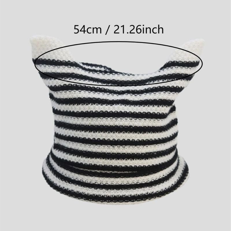 Autumn Winter Women Fashion Cute Cat Ears Stripe Warm Knitted Wool Hat