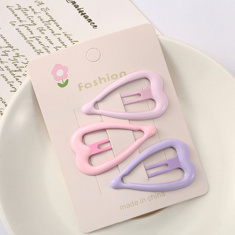 Kids Girls Cute Solid Color Heart Star Hair Clip