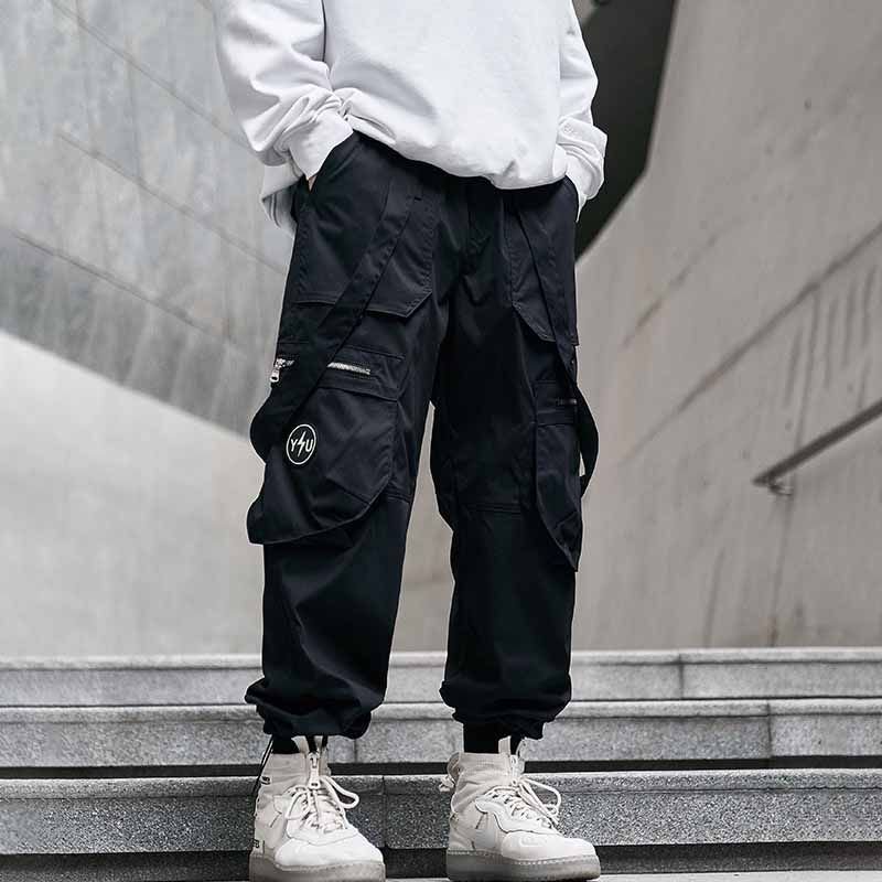 Men Fashion Casual Street Tide Alphabet Drawstring Waist Cargo Pants