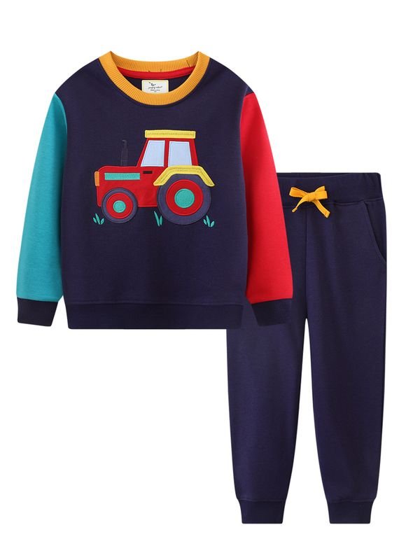 Kids Toddler Boys Casual Cartoon Car Long Sleeve Round Neck Sweatshirts Pants Sets
