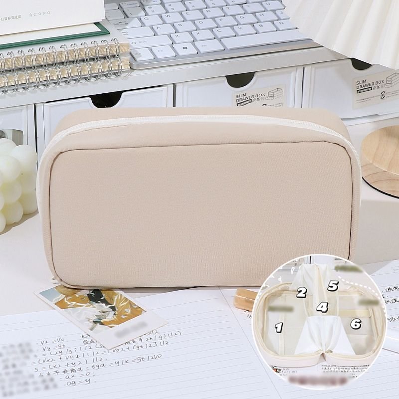 Simple Solid Color Large Capacity Zipper Pencil Bag Student Stationery