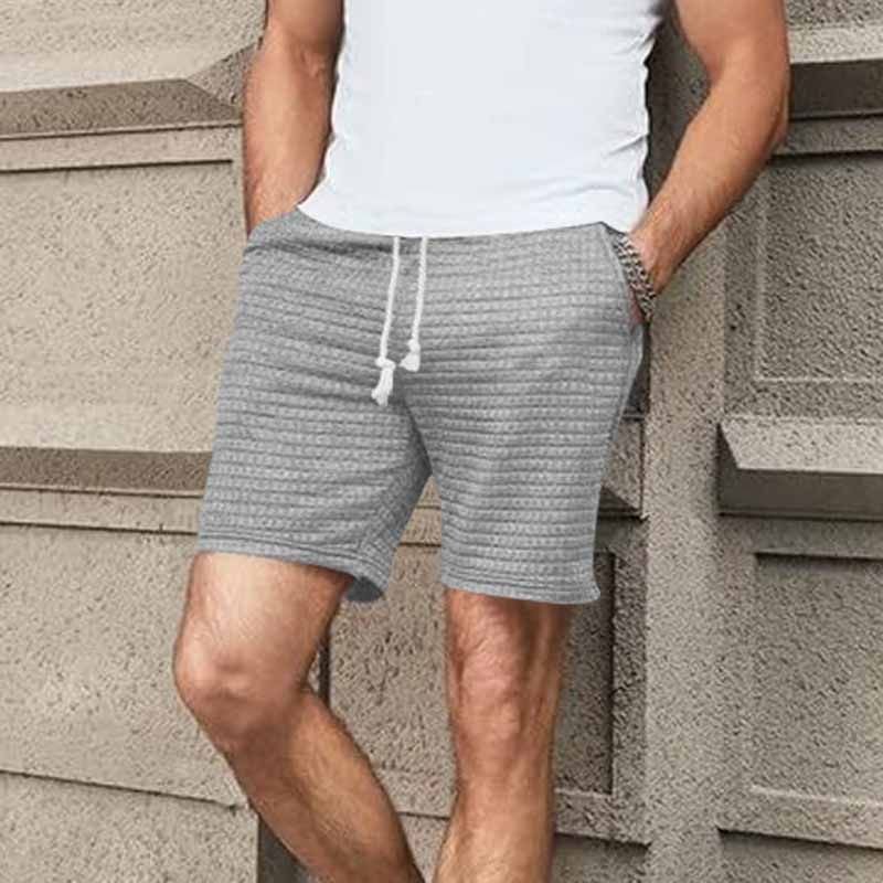 Men Summer Fashion Casual Solid Color Plaid Loose Shorts