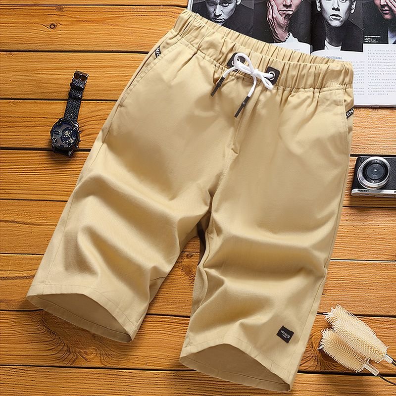 Men Casual Simple Mid Waist Tie Loose Shorts