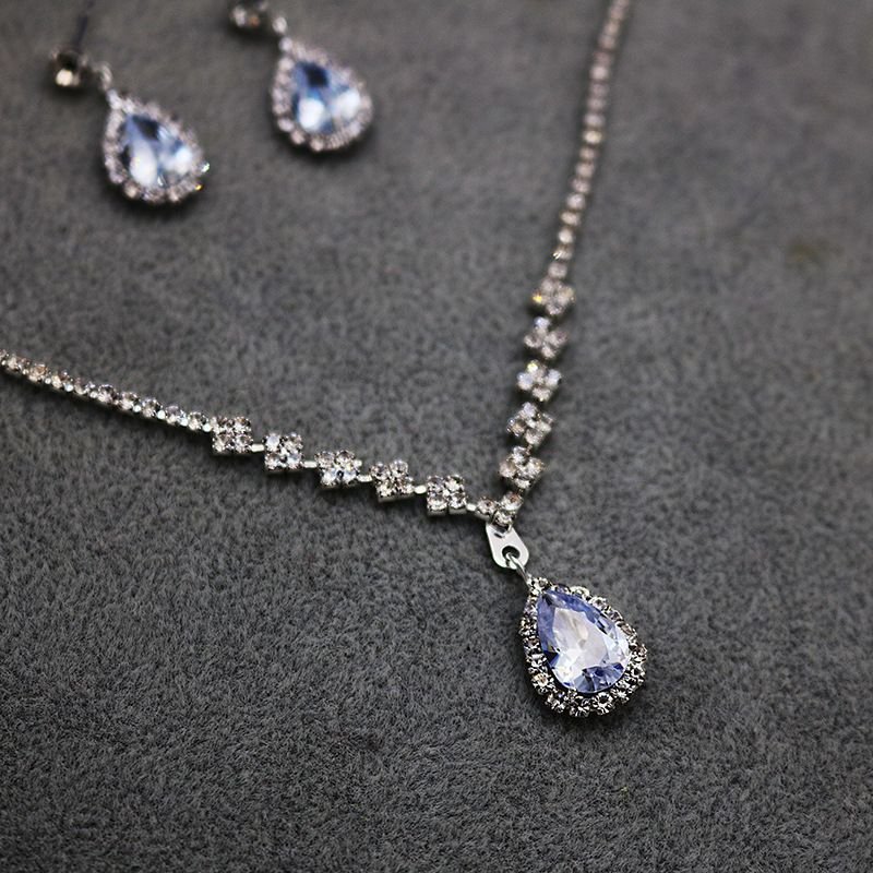 Women Simple Imitation Rhinestone Wedding Necklace Earring Set