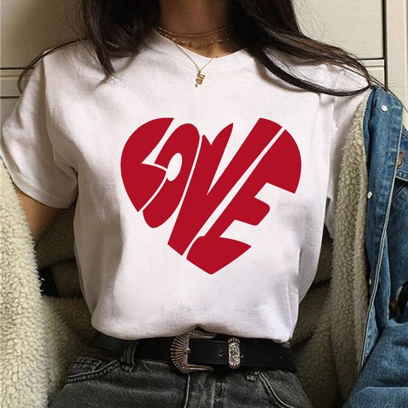 Women Simple Fashion Love Heart Printed T-Shirt