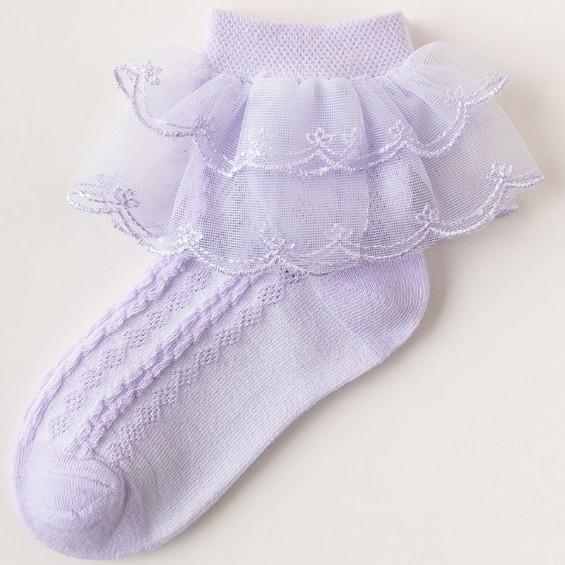 Kids Boys Girls Basic Casual Cute Solid Color Lace Socks
