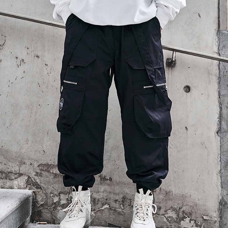 Men Fashion Casual Street Tide Alphabet Drawstring Waist Cargo Pants