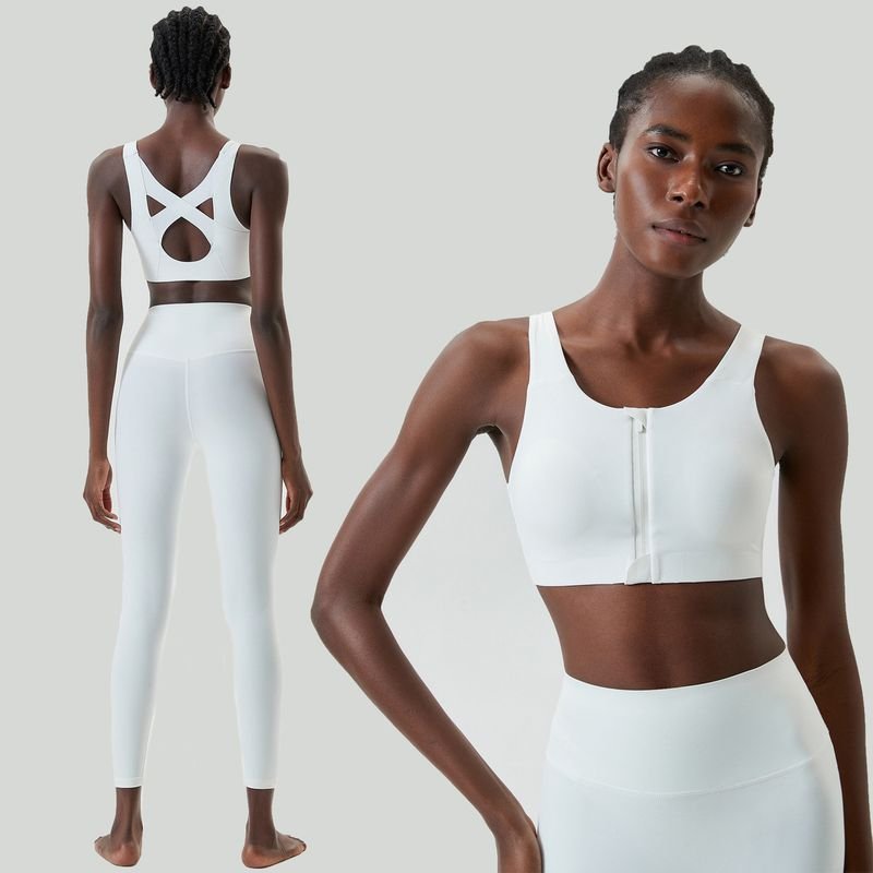 Women Casual Solid Color Shock-Proof Running Fitness Tight Top Yoga Pants Two-Piece Set