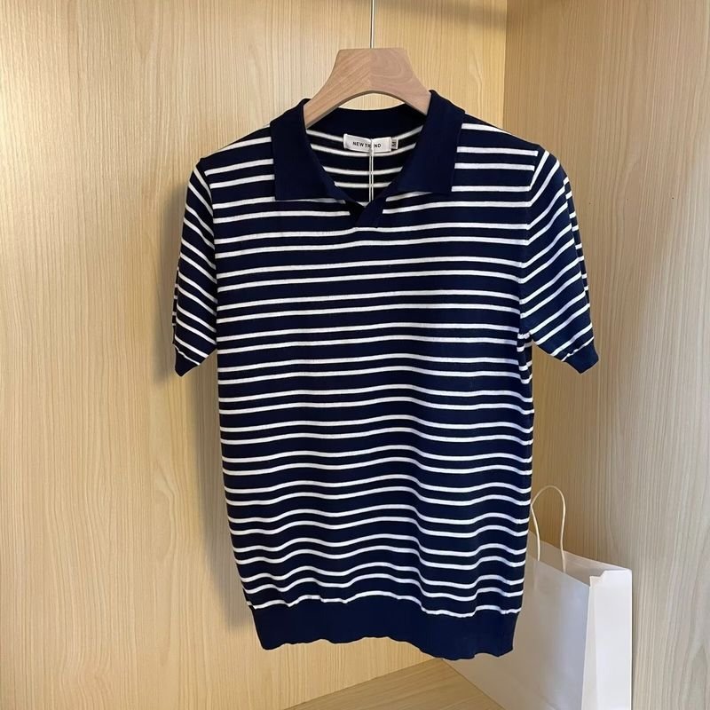 Men Fashion Casual Basic Stripe Print Short Sleeve Lapel POLO Shirt