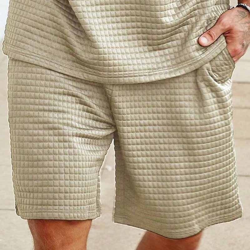 Men Summer Fashion Casual Solid Color Plaid Loose Shorts