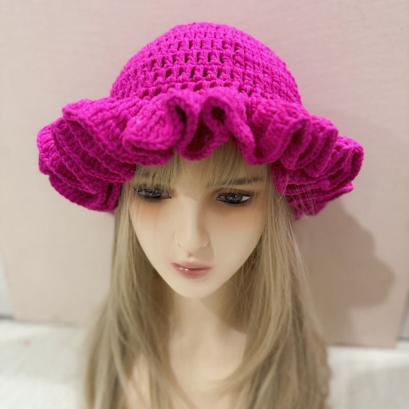 Autumn And Winter Women Fashion Solid Color Ruffled Crocheted Wool Hat