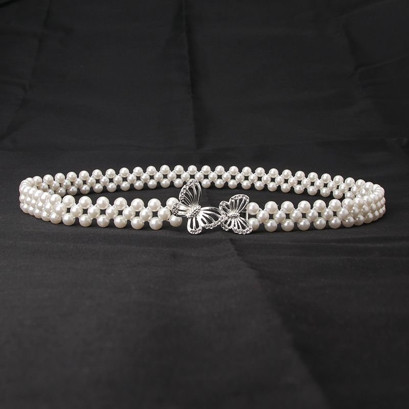 Women Fashion Sweet Rhinestone Pearl Decoration Belt