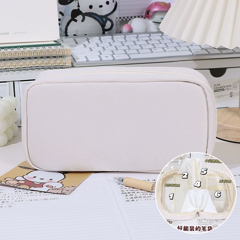 Simple Solid Color Large Capacity Zipper Pencil Bag Student Stationery