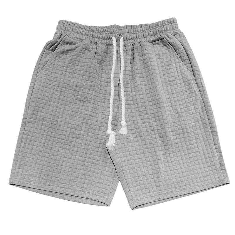 Men Summer Fashion Casual Solid Color Plaid Loose Shorts