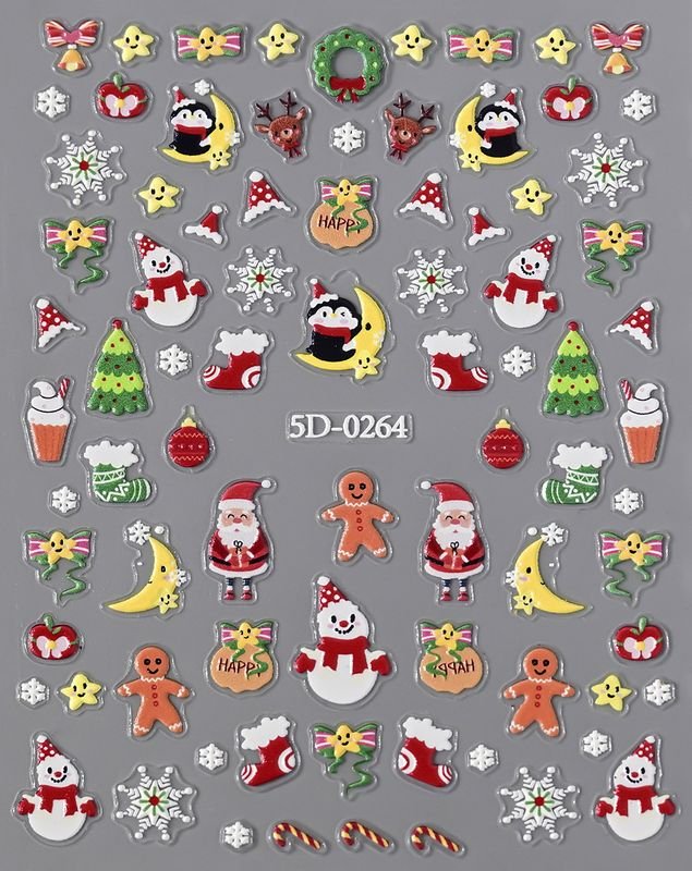 Christmas Relief Cartoon Santa Claus Snowman Snowflake Relief Nail Sticker