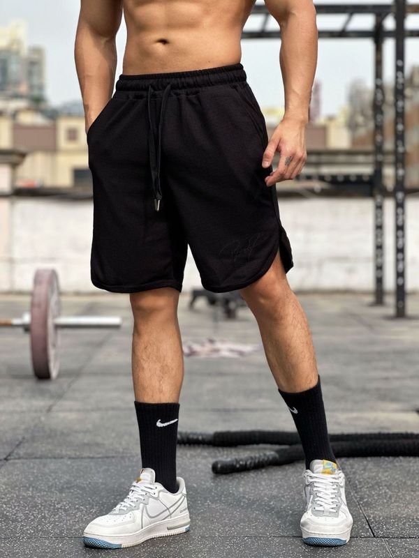 Men Casual Athleisure Waffle Drawstring Waist Shorts