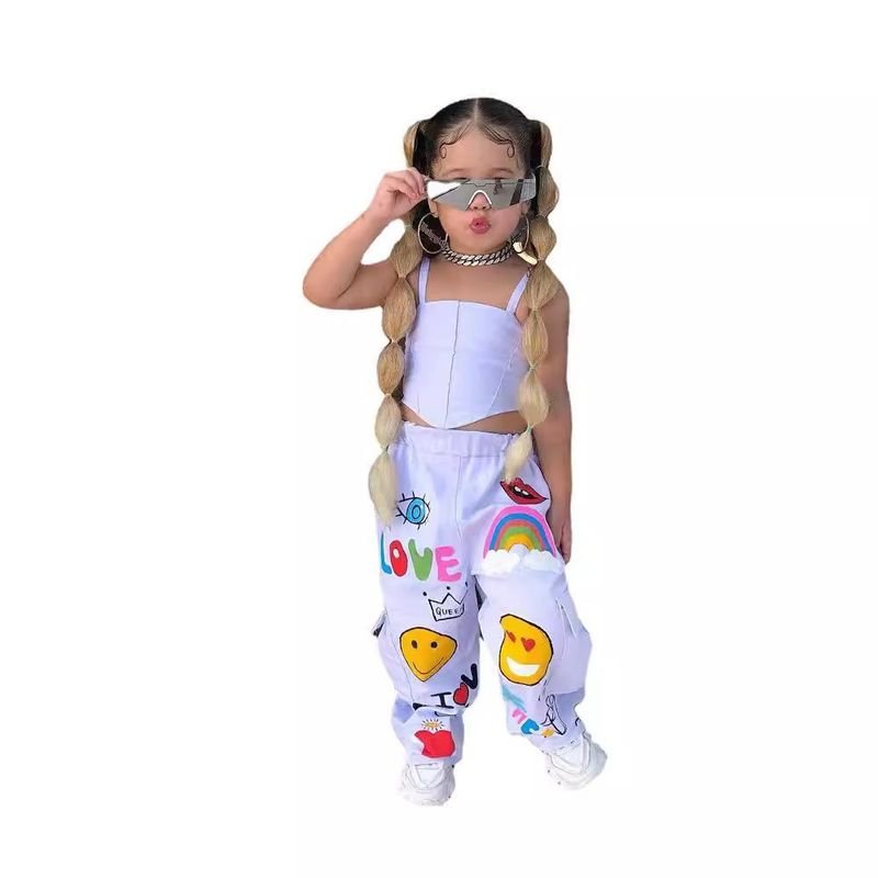 Toddler Girls Fashion Casual Tank Top Cartoon Printed Pants Two-Piece Set