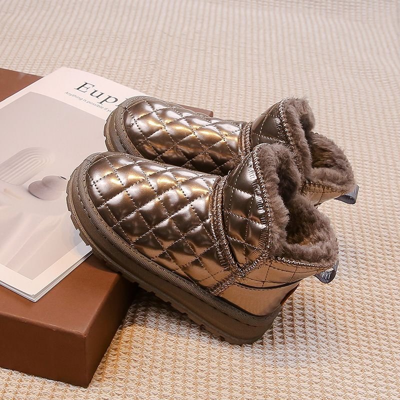 Kids Unisex Casual Cute Solid Color Quilted Fleece Slip On Thick-Soled Snow Boots