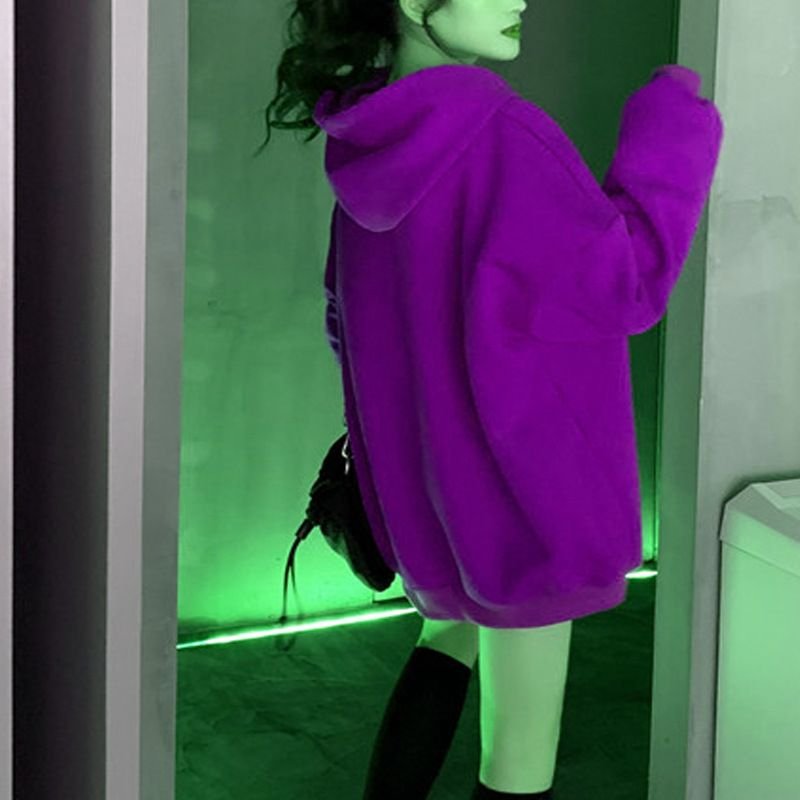 Pure Cotton Casual Pullover Thickened Fleece-Lined Solid Color Spring And Autumn Loose Women'S Hoodie Custom