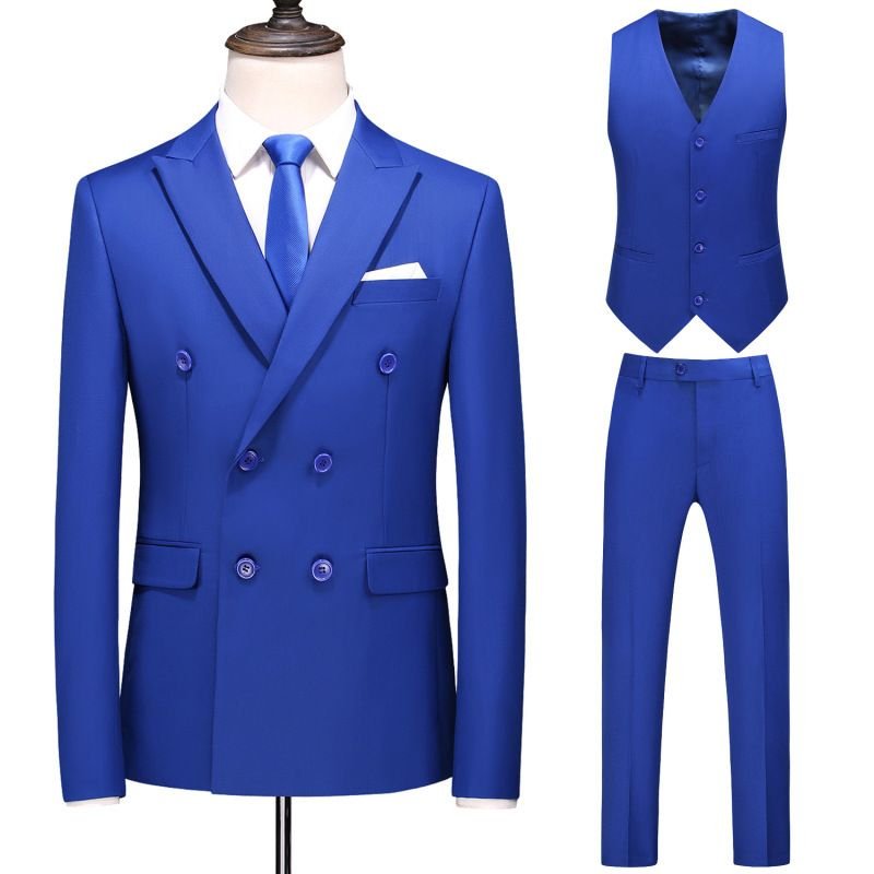 Men Business Wedding Office Solid Color Long Sleeve Lapel Suit Waistcoat Pants Plus Size Sets
