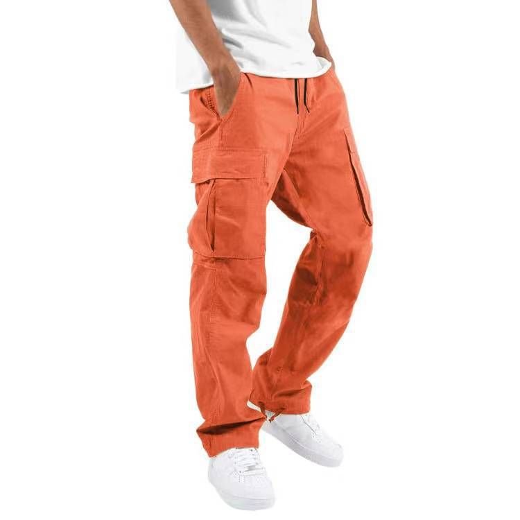 Men Fashion Casual Solid Color Straight Cargo Pants