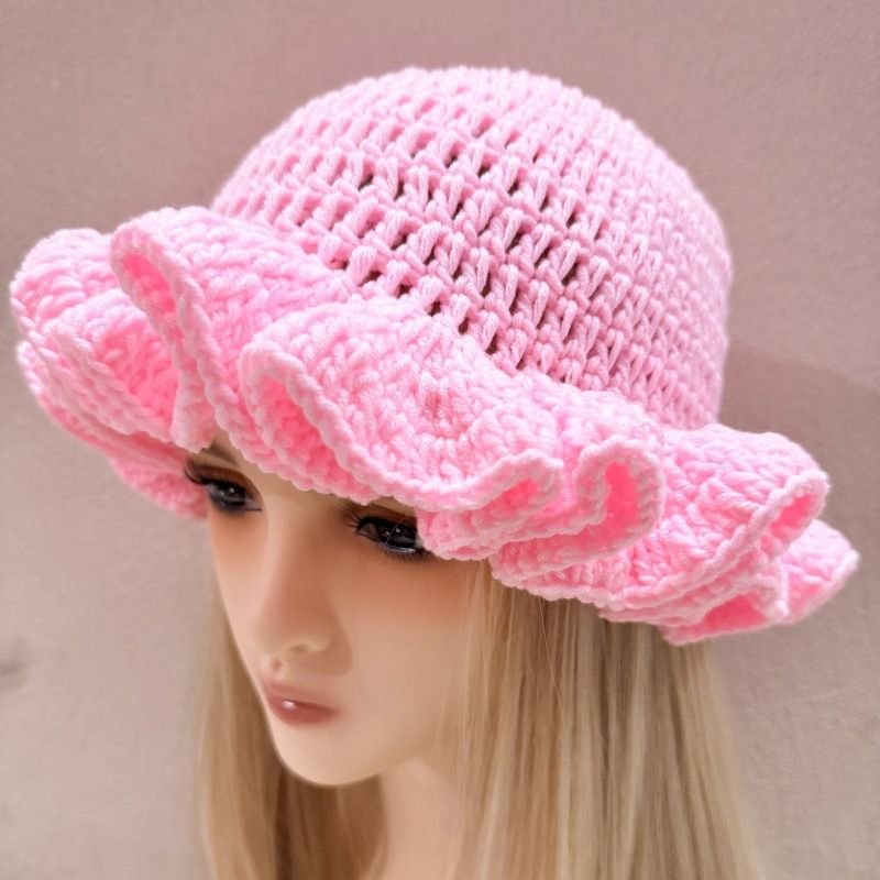 Autumn And Winter Women Fashion Solid Color Ruffled Crocheted Wool Hat