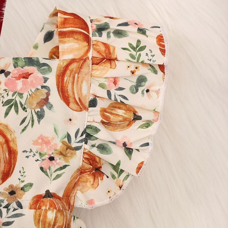 Kids Baby Girls Casual Cute Thanksgiving Pumpkin Print Short Sleeve Romper