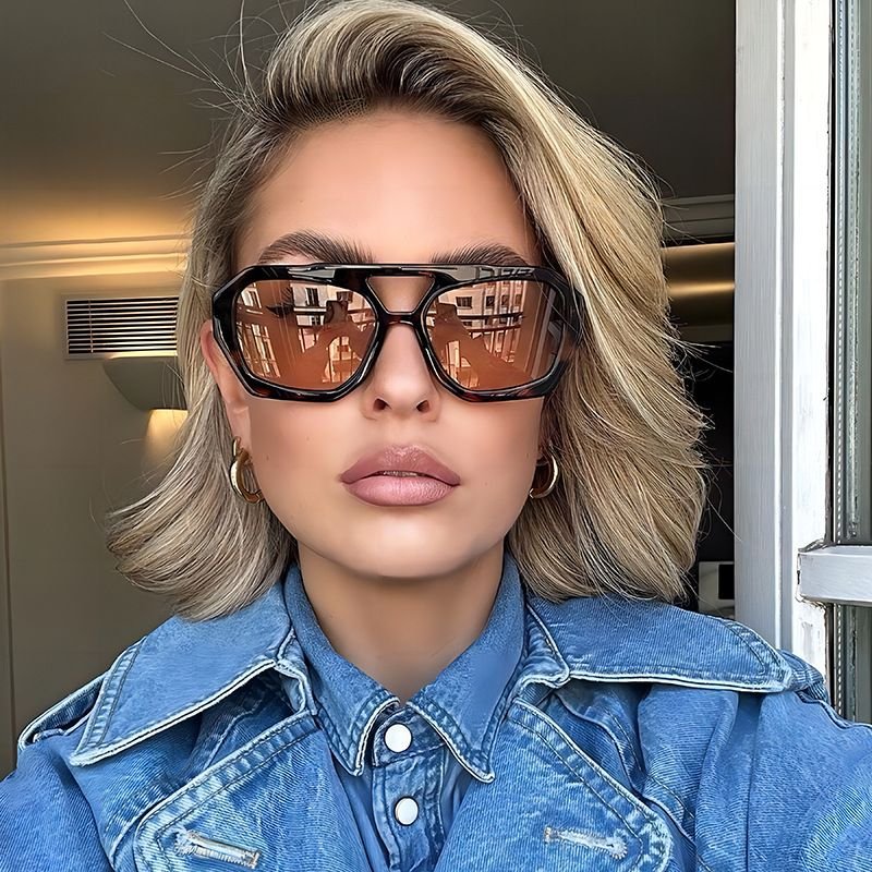 Women Fashion Leopard Double Beam Sunglasses