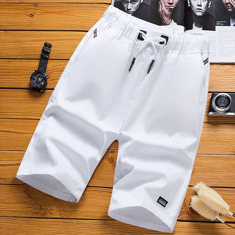 Men Casual Simple Mid Waist Tie Loose Shorts
