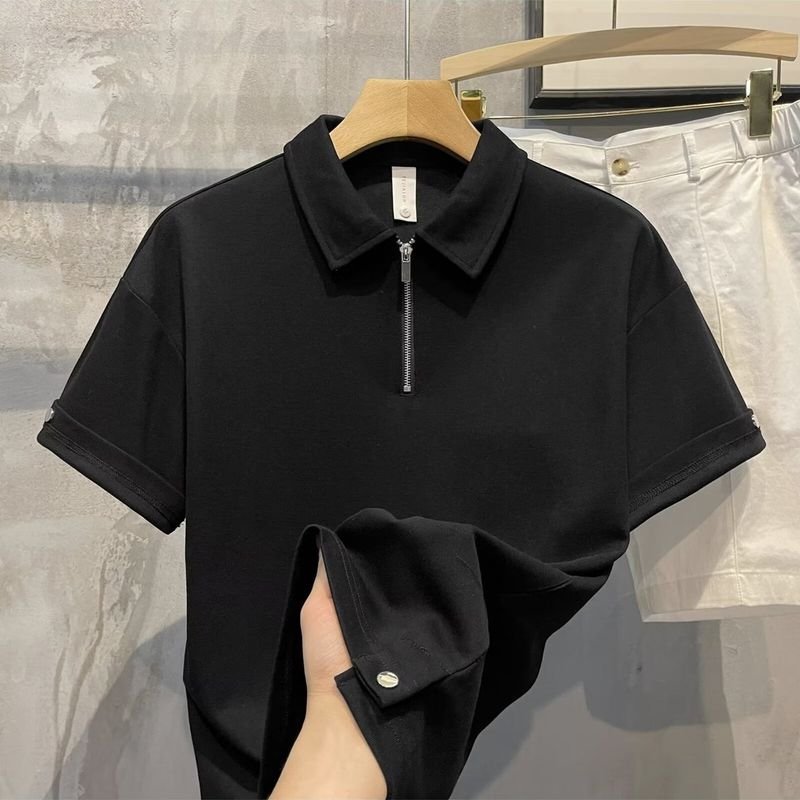 Men Fashion Casual Basic Solid Color Short Sleeve Lapel POLO Shirt