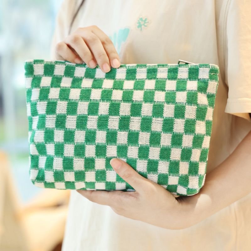 Fashion Checkerboard Wool Cosmetic Bag