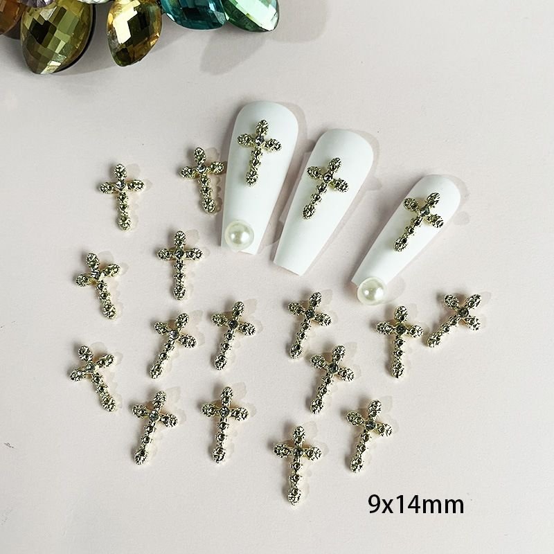Gothic Alloy Cross Nail Art Jewelry Flash Ehinestone Nail Art Decoration 10pcs/set