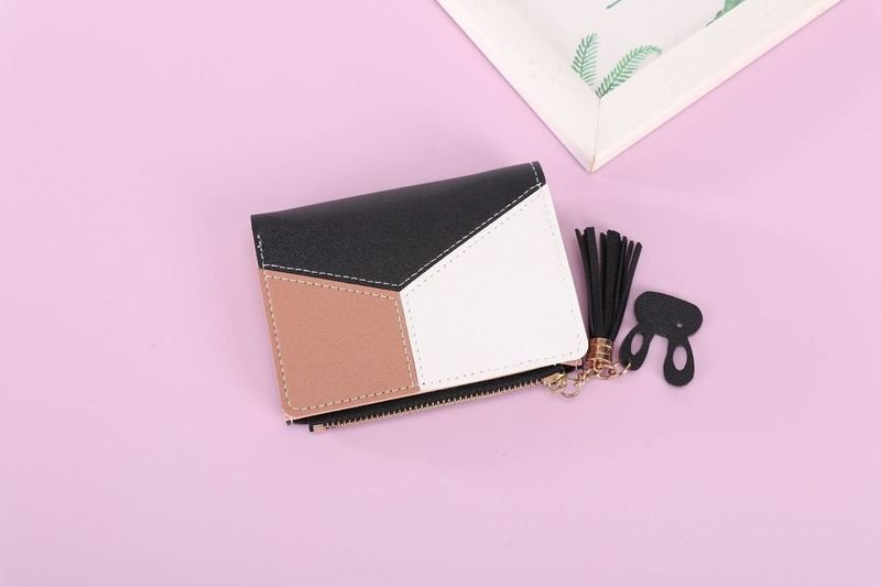 Women Fashion Casual Chic Color Matching PU Zipper Two-Fold Wallets