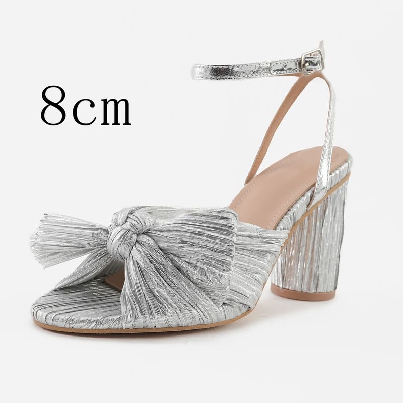 Summer Women Fashionable Plus Size Solid Color Bow Round Toe Heeled Sandals