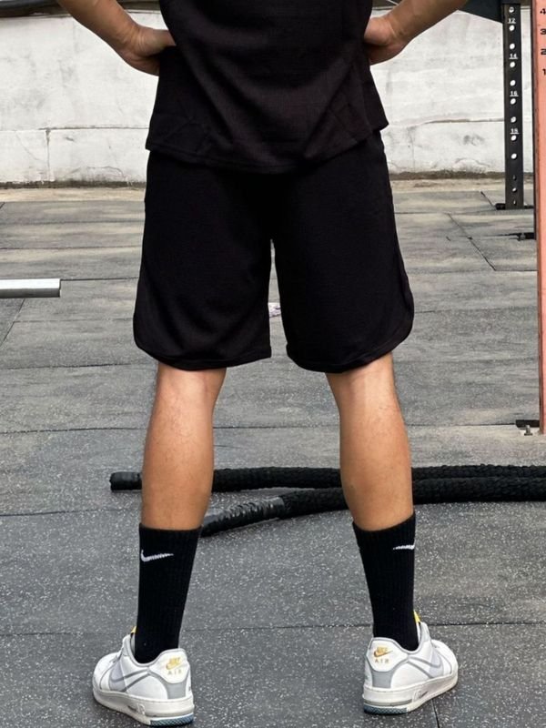 Men Casual Athleisure Waffle Drawstring Waist Shorts