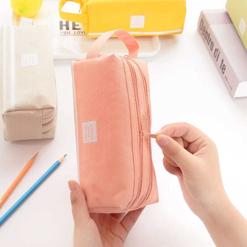 Simple Large Capacity Double Layer Oxford Cloth Pencil Bag Student Stationery