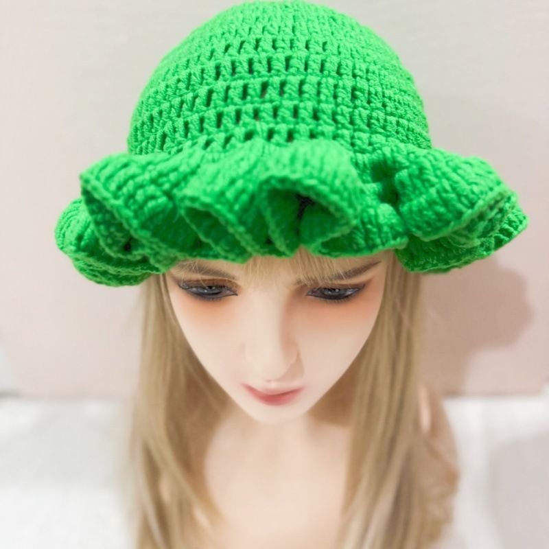 Autumn And Winter Women Fashion Solid Color Ruffled Crocheted Wool Hat