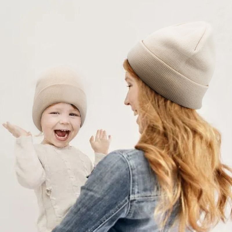Autumn And Winter Fashion Simple Solid Color Warm Knitted Parent-Child Wool Hat