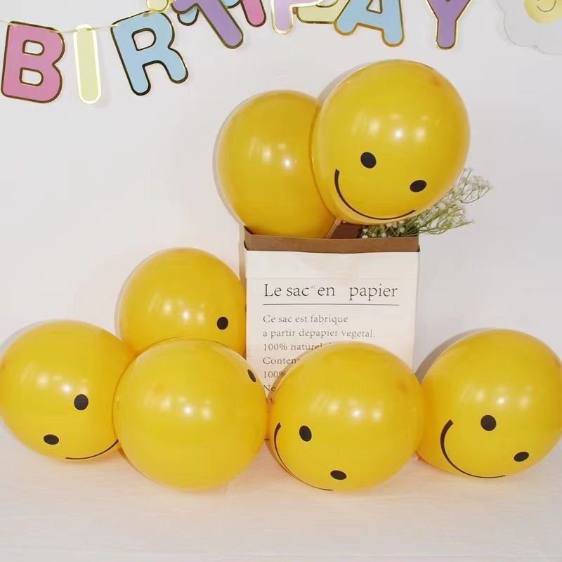 12 Inch Yellow Smiley Face Latex Balloon Birthday Party Layout 100-Bag