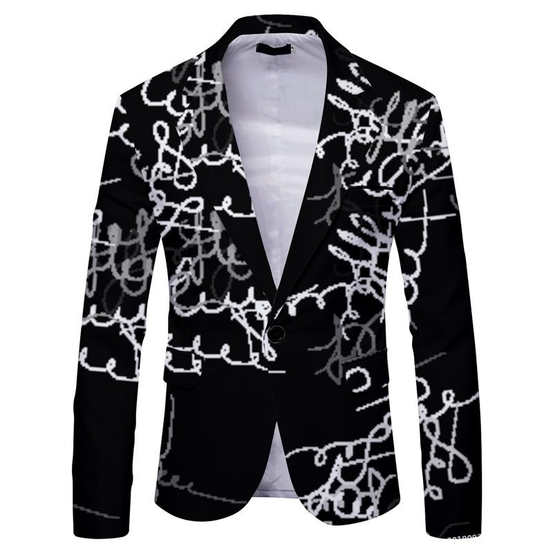 Men Fashion Casual Party Plaid Stripe Leopard Print Long Sleeve Lapel Suit