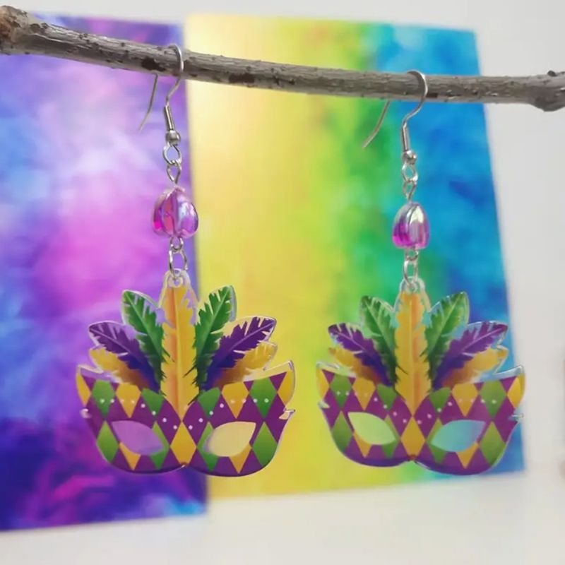 Mardi Gras Mask Pendant Acrylic Earrings