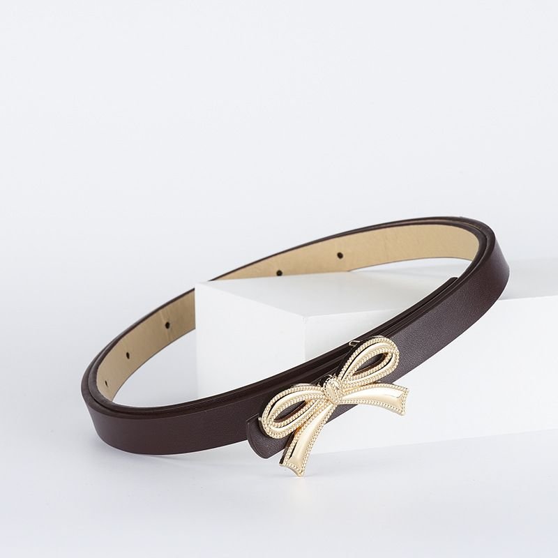 Women Fashion Bow PU Thin Belt