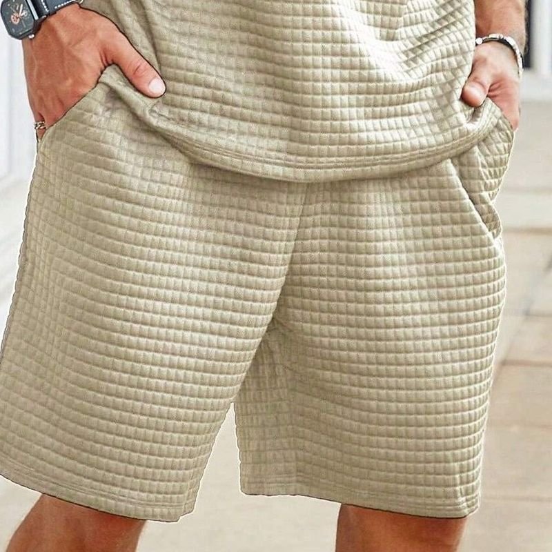Men Summer Fashion Casual Solid Color Plaid Loose Shorts