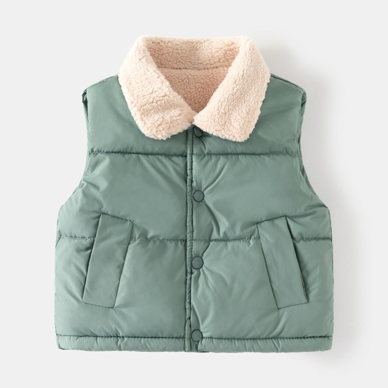 Kids Toddler Unisex Winter Fashion Casual Solid Color Fleeces Sleeveless Lapel Padded Vest