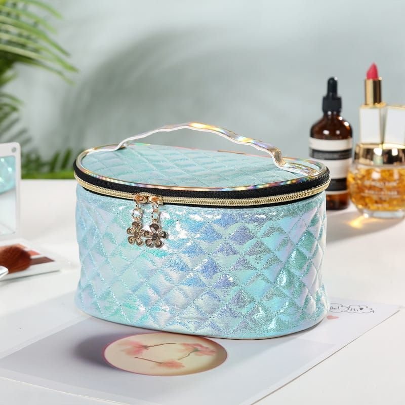 Women Fashion Multicolor Rhombus Stitching Zipper Cosmetic Bag