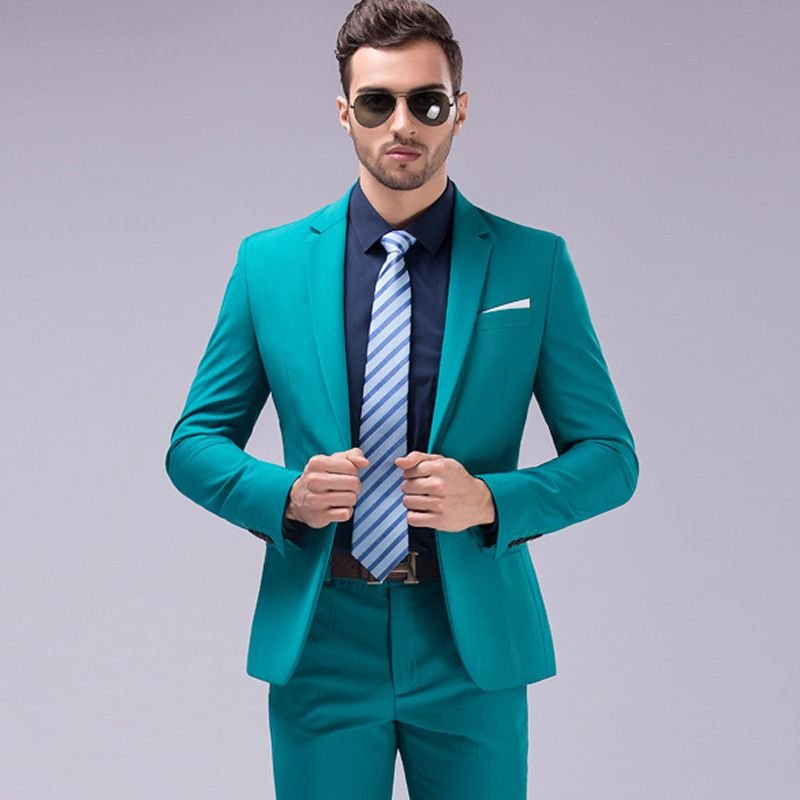 Men Business Wedding Office Solid Color Long Sleeve Lapel Suit Pants Plus Size Sets