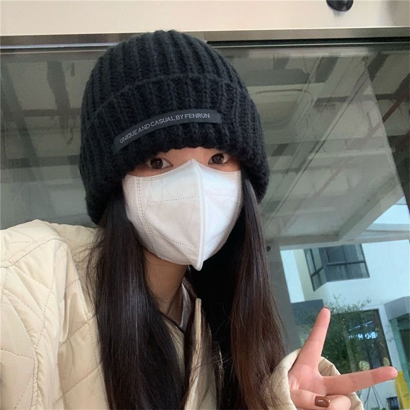 Women Autumn And Winter Patch Pile Big Head Wool Hat Knitted Beanie