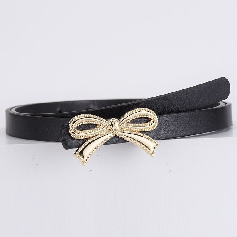 Women Fashion Bow PU Thin Belt
